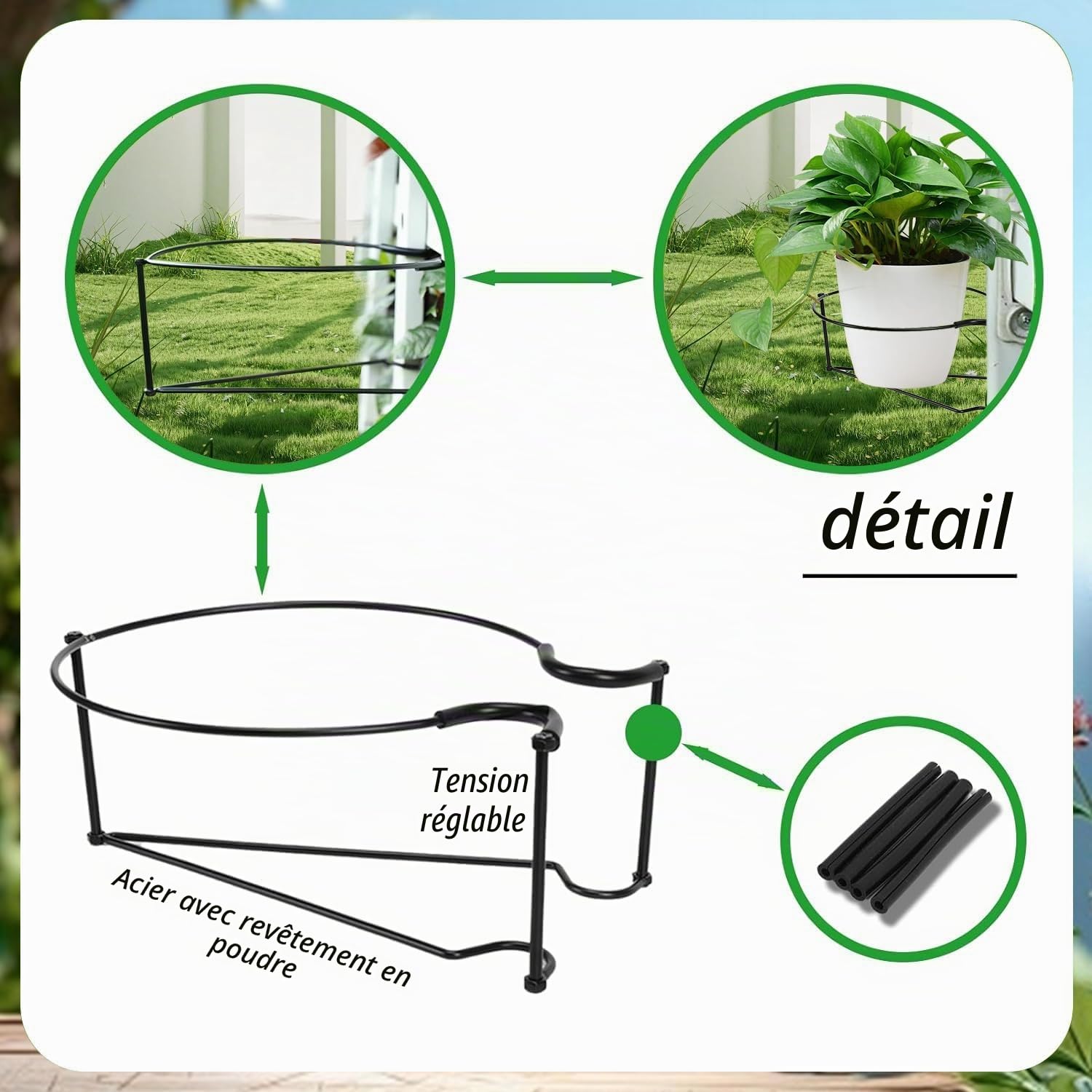 Support de plante à suspendre en métal pour extérieur, balcon, clôture, porche, support en fer amovible pour petites plantes (1 pièce)
