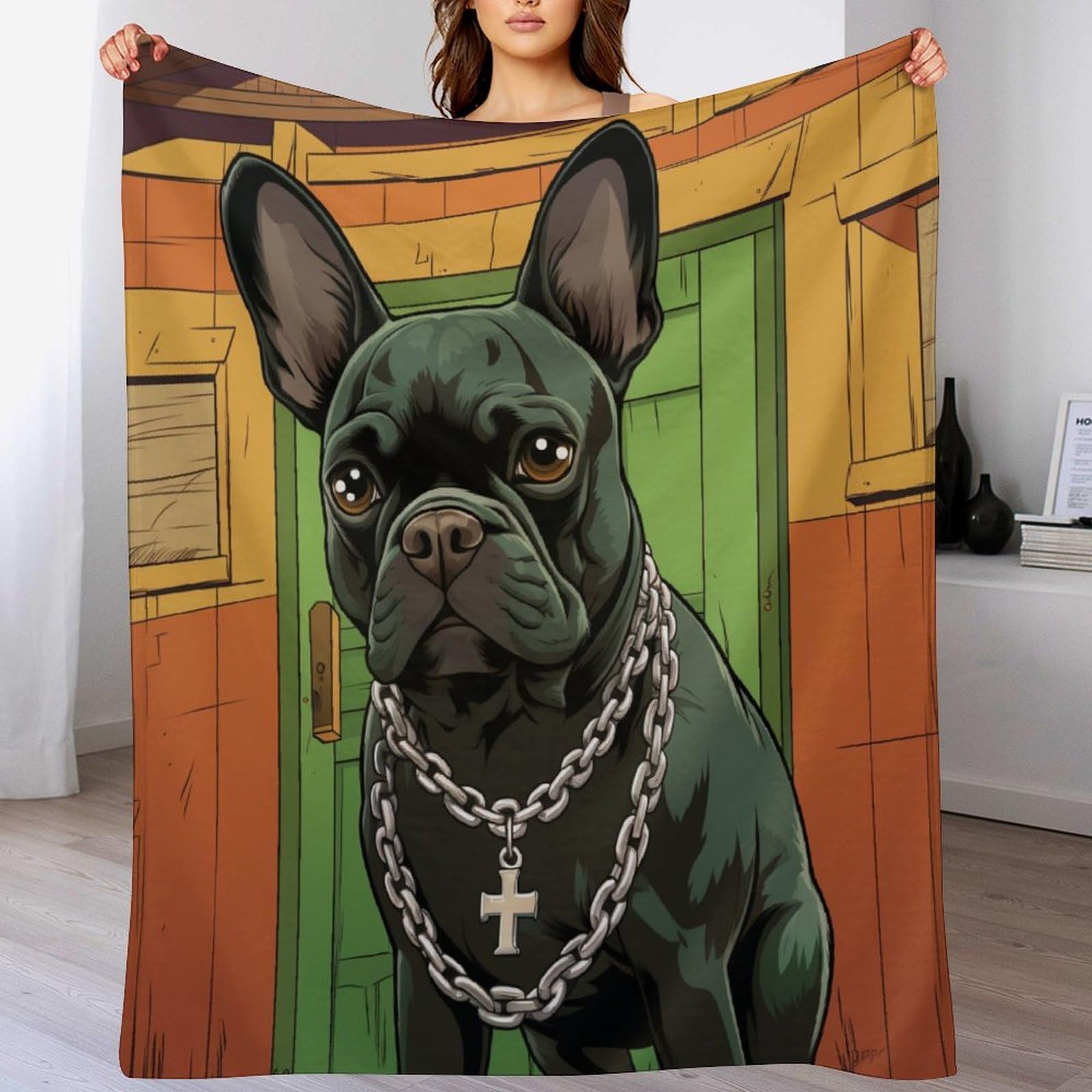 Couverture polaire douce pour camping, jardin et canapé motif bouledogue français