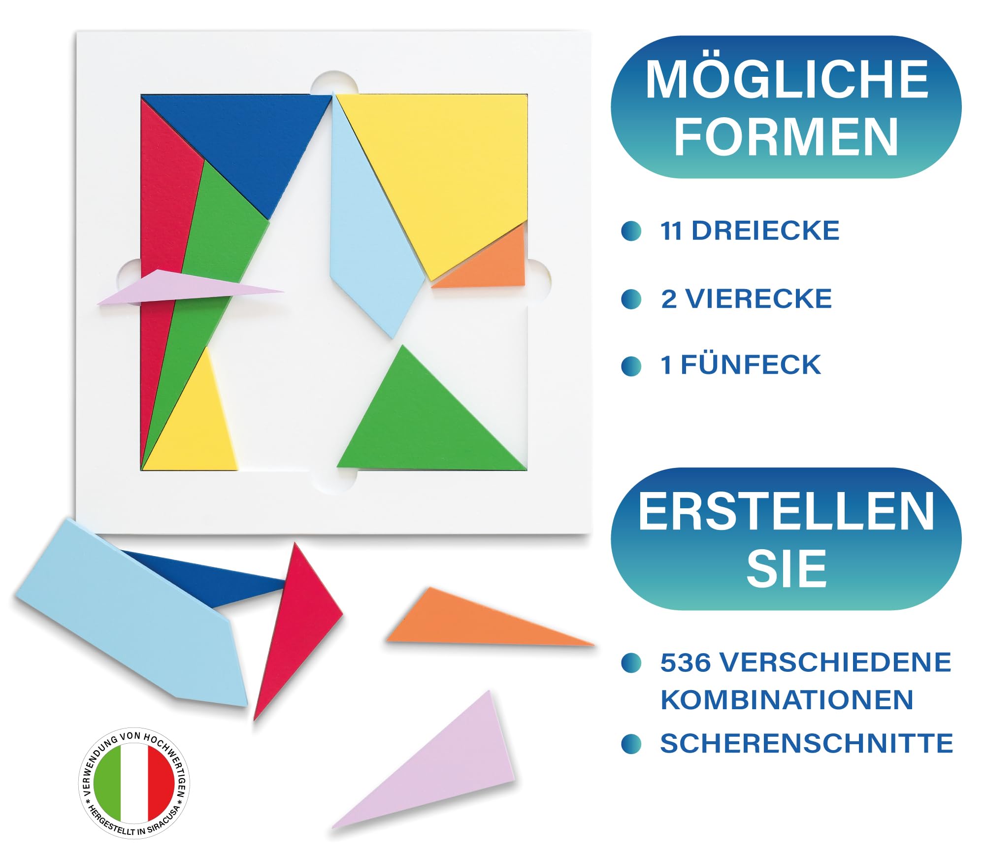 ARCHITOYS | Das Stomachion von Archimedes – Holzpuzzle für alle – EIN echtes Logikspiel, kein gewöhnliches Tangram (Große Größe)