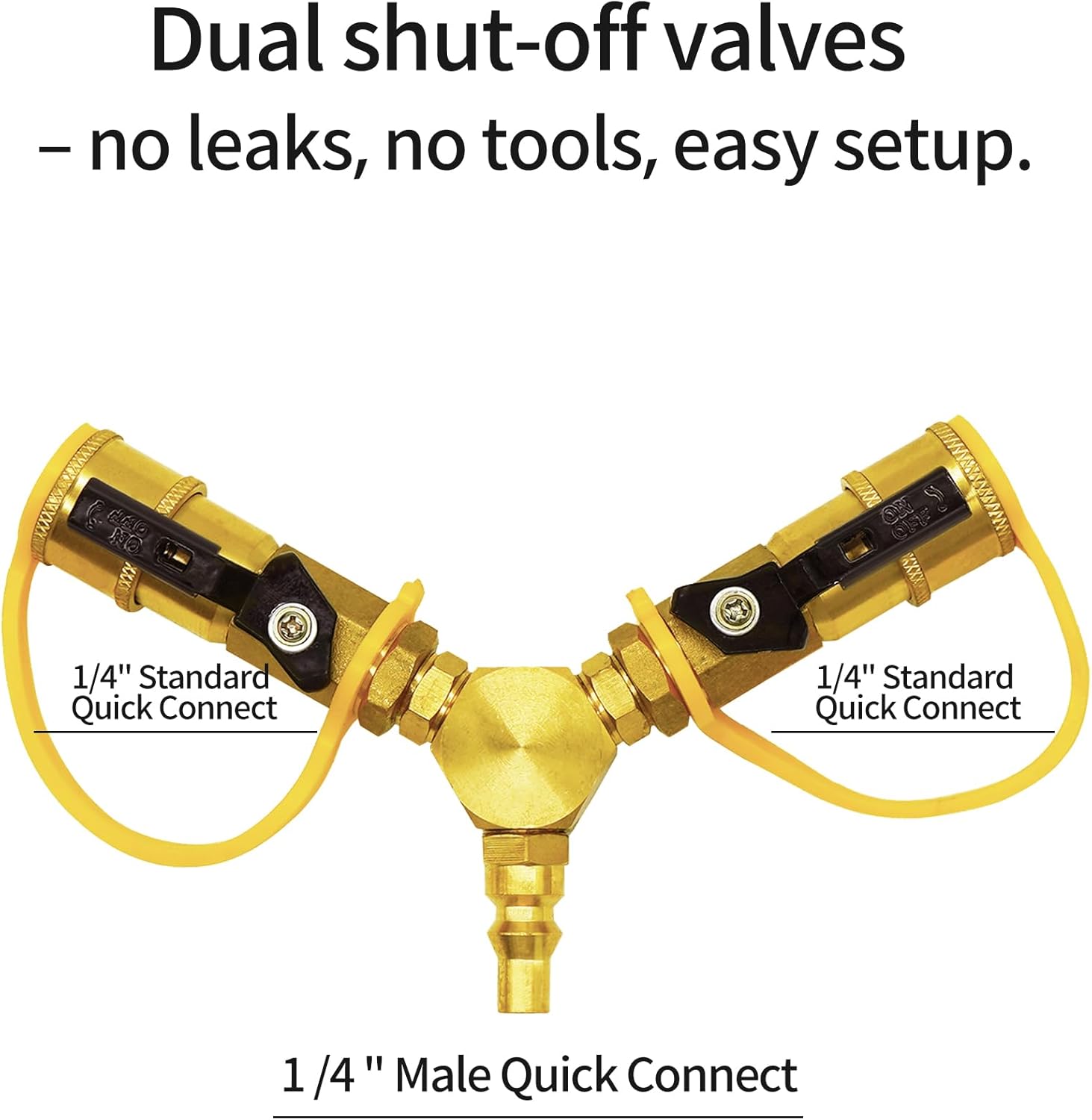 1/4" RV Propane Quick Connect Y Splitter Adapter with Shutoff Valve for RV, Quick Connect Propane Hose Connect to Motorhome Tabletop Camping Grill, Camping Stoves, BBQ Grills, Gas Burners