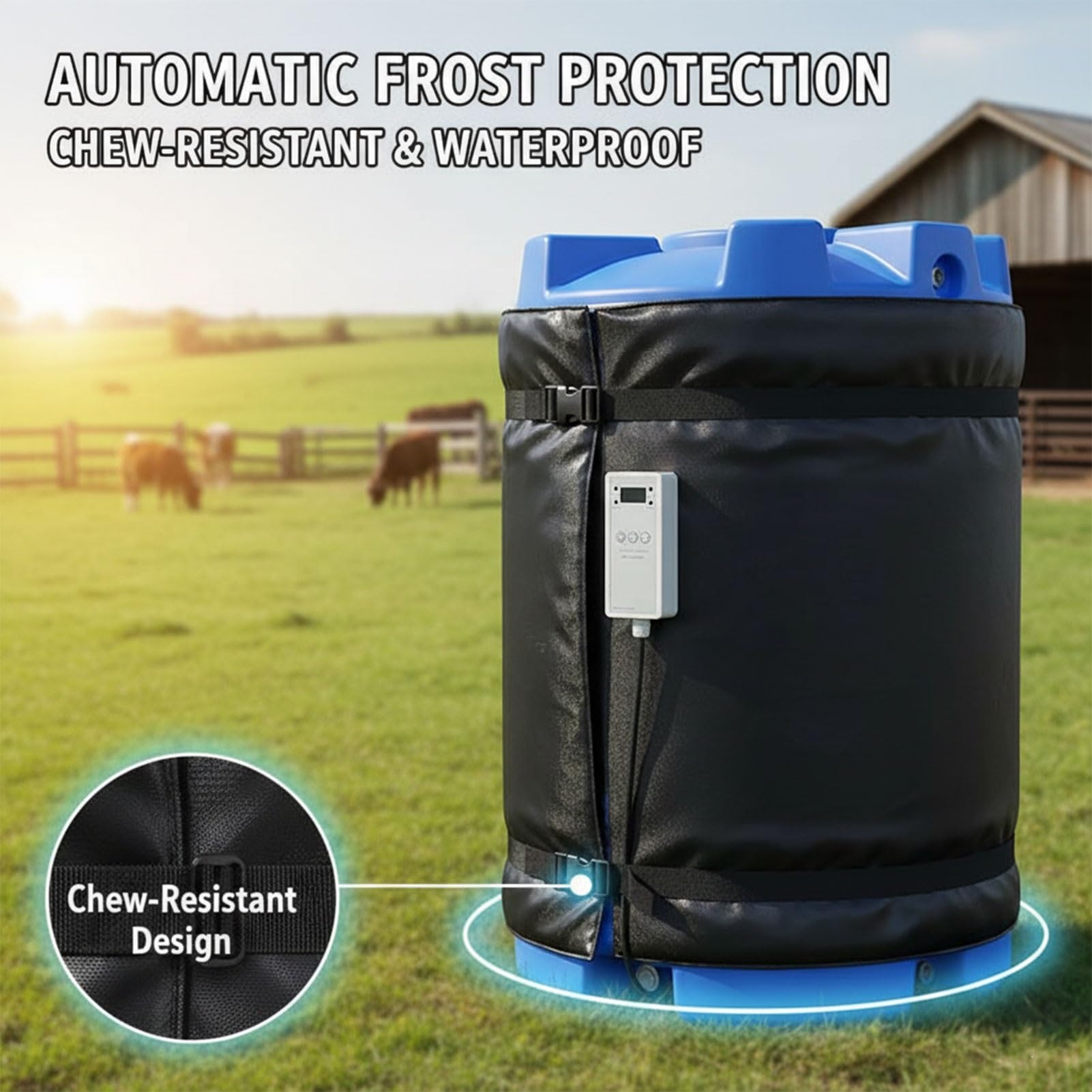 Tränkenheizung Eisfreihalter Heizdecke Automatischer Frostschutz Digital-Thermostat 0-80°C Wasserdicht Verbissfest Pferdetränke Viehtränke IBC-Container