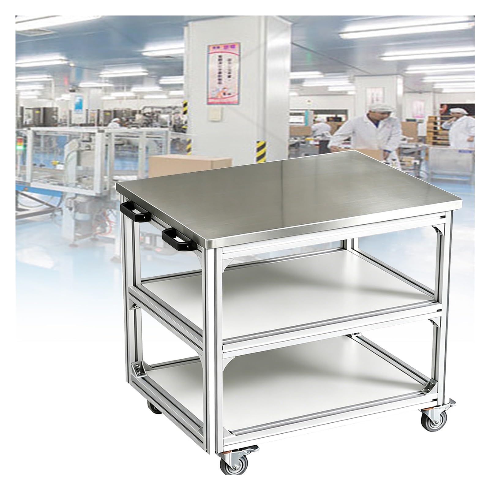 Banco Lavoro Mobile Antistatico Carrello Alluminio(B80x60cm) | Bordo Anticaduta| Pannello da 25mm | Tappeto dissipativo da 2mm |Ruote girevoli a 360° con freno |As