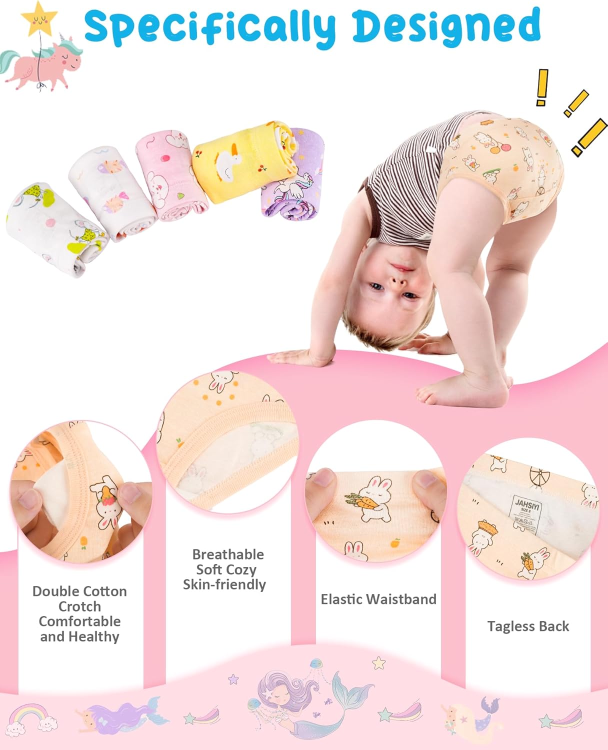 100% Cotton Girls Underwear Tagless Comfort Toddler Panties (6-Pack) - Image 3