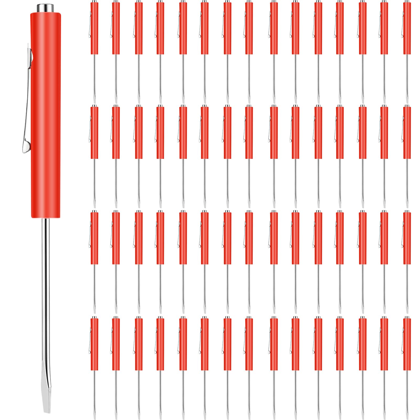 60 Pieces Pocket Screwdriver Mini Tops and Pocket Clips Magnetic Slotted Small Screw Driver with a Single Blade Head for Mechanical, Electrician (Red)