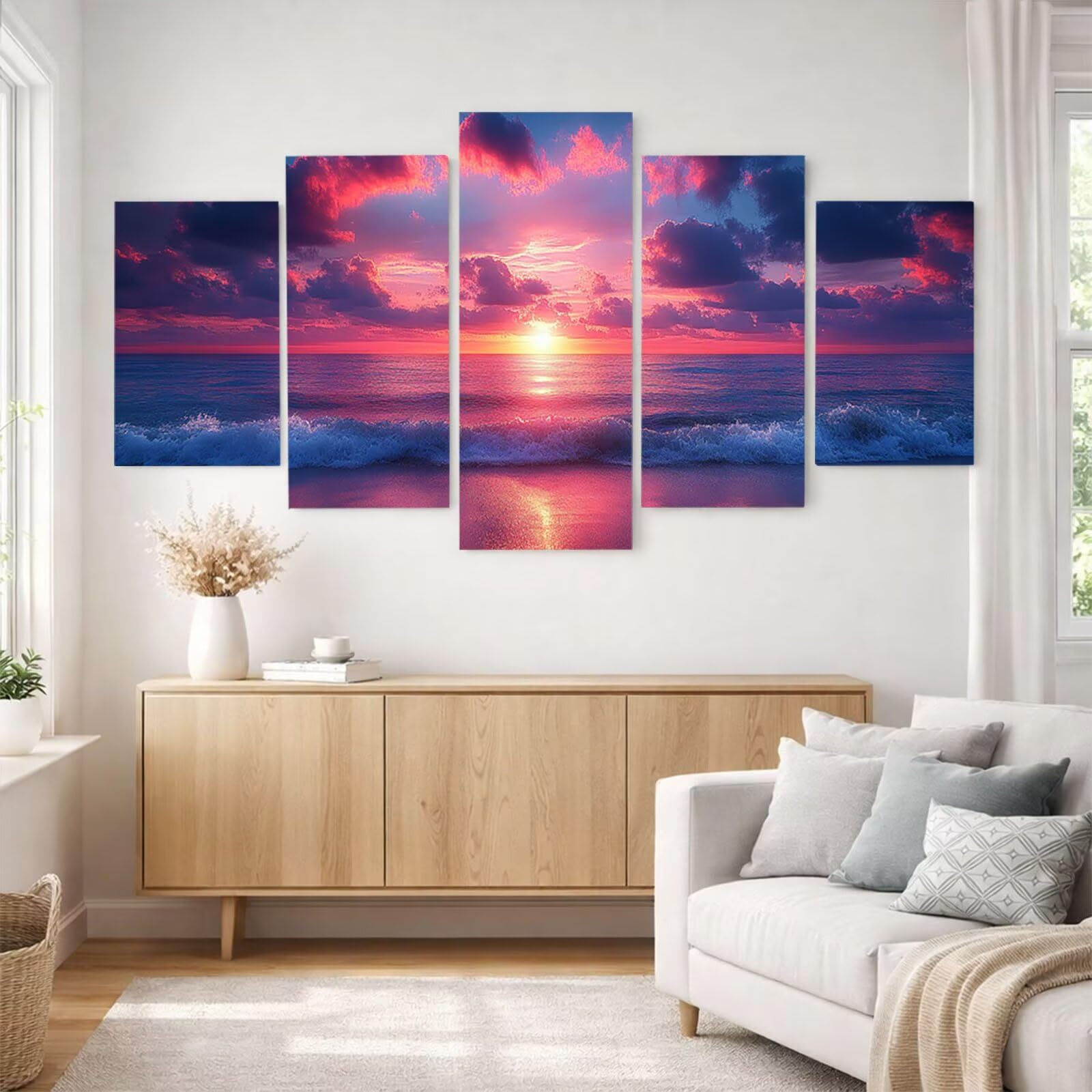 5 Pack Leuchtend Malen Nach Zahlen Erwachsene Strand Drei Größen YCBZ-1943 | DIY Set Erwachsene mit Pinselset Acrylfarben Set Fünf Leinwand zum Bemalen Meer für Deko Wohnzimmer Geschenke für Frauen