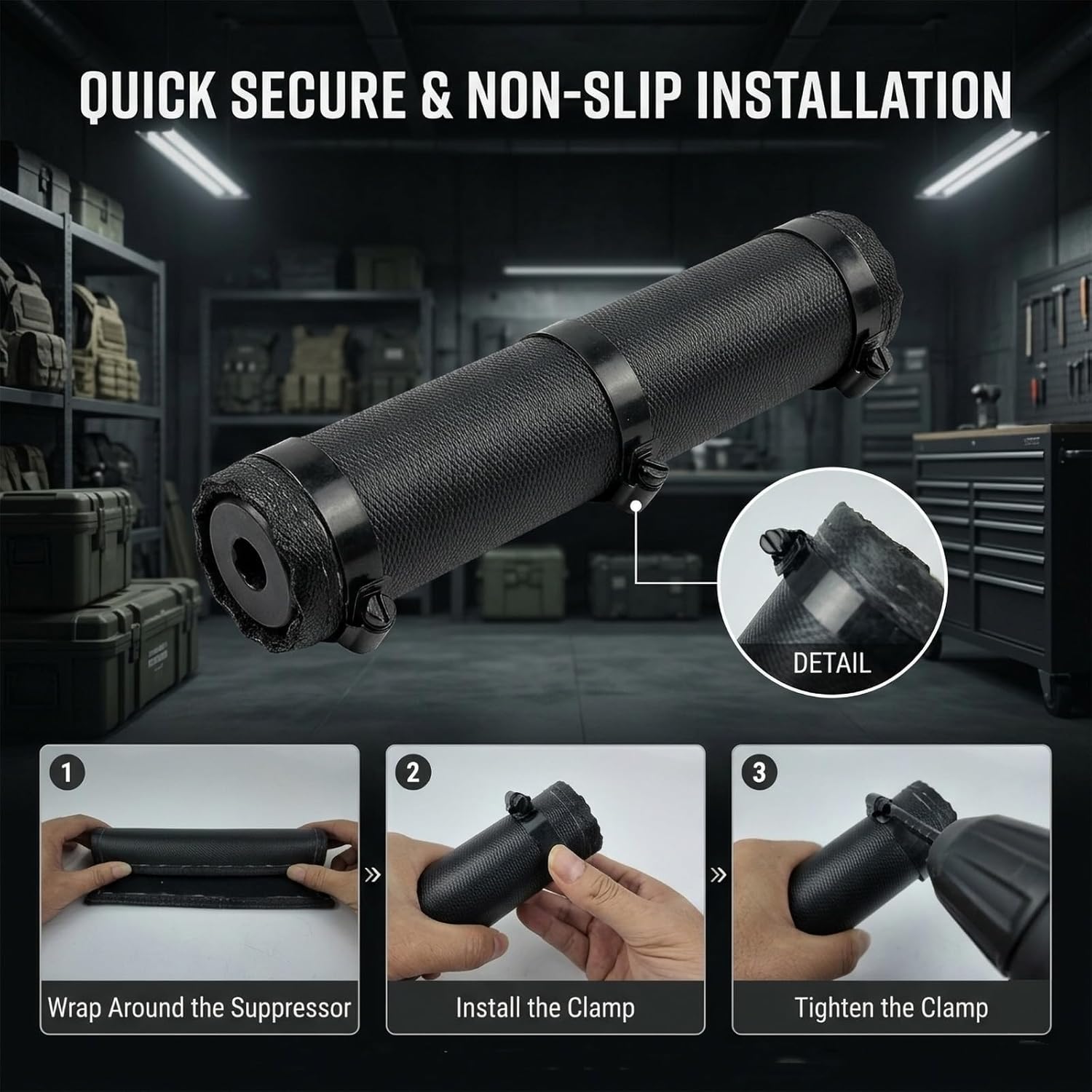 Melt-Proof Suppressor Cover Wrap, High-Silica Heat Shield with Metal Clamps, Fits 5" to 9" Lengths