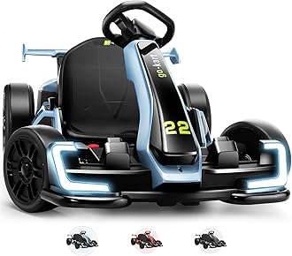 Hikole Electric Go Kart for Kids, 24V Drift Electric Go Cart with Adjustable Seat, Fast 8.5 MPH, 300W Motor, EVA Tires, Drift Mode and 2 Speed, Crazy Cart for Kids 6-12 Years Old, Blue