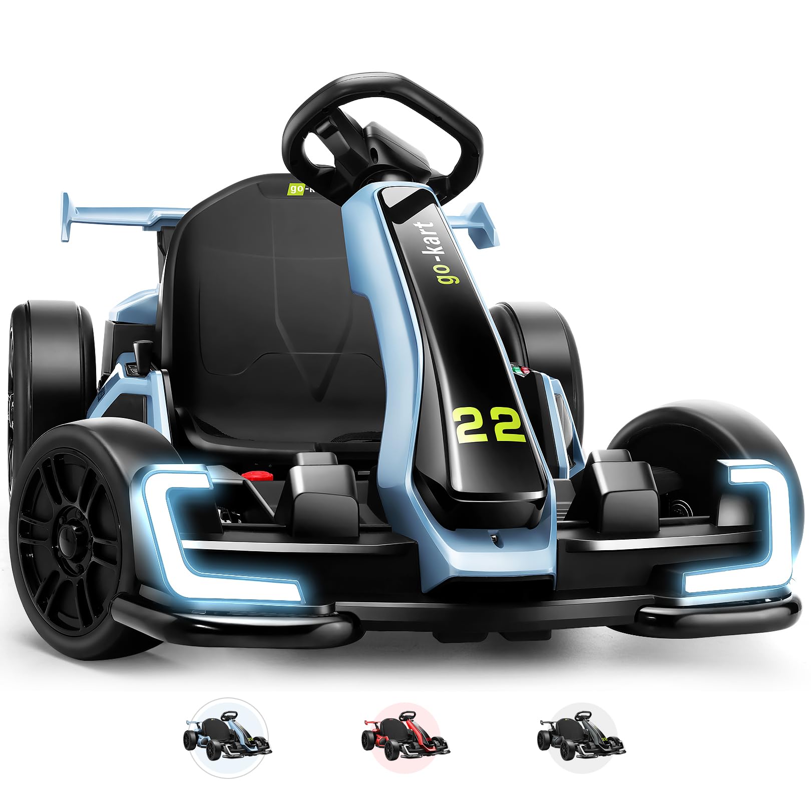 Hikole Electric Go Kart for Kids, 24V Drift Electric Go Cart with Adjustable Seat, Fast 8.5 MPH, 300W Motor, EVA Tires, Drift Mode and 2 Speed, Crazy Cart for Kids 6-12 Years Old, Blue
