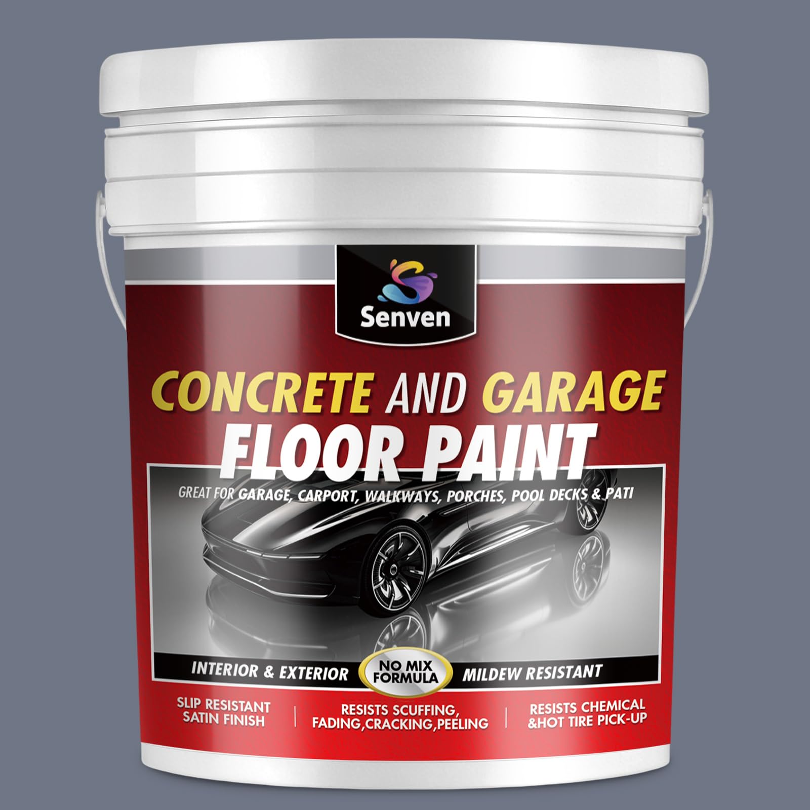 SENVEN Acrylic Semi-Gloss Gray Garage Floor Coating Kit, Professional Concrete &amp; Garage Floor Paint 1 Gallon, Concrete Paint for Basement Floors, Porches, Cement Driveways Concrete Coating System