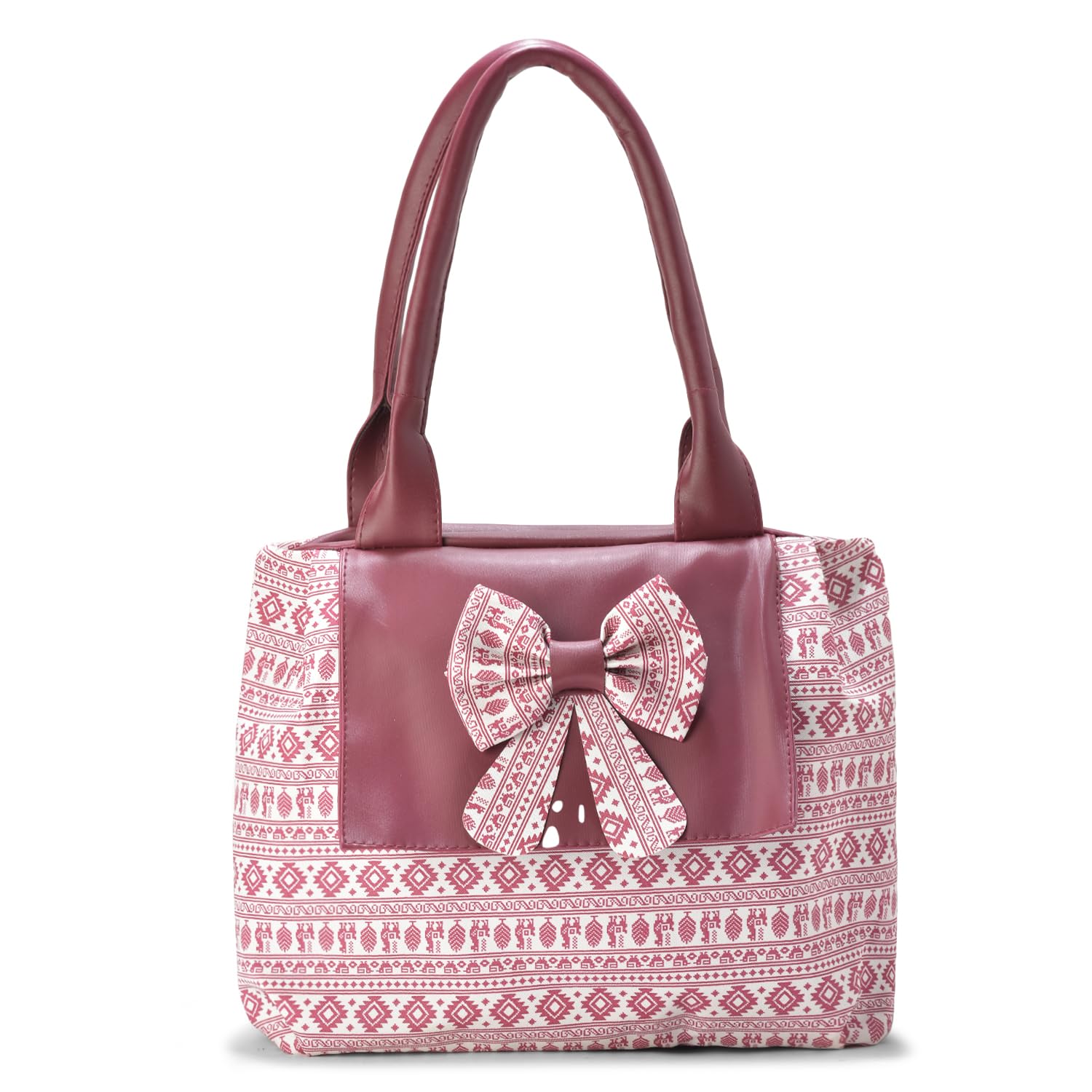 luxemoda Stylish Women's Handbag – Faux Leather Shoulder Bag with Ethnic Print & Decorative Bow | Large Capacity Purse for Girls | Spacious Zipper Bag for Office, Shopping, Travel & Daily Use-picture-37