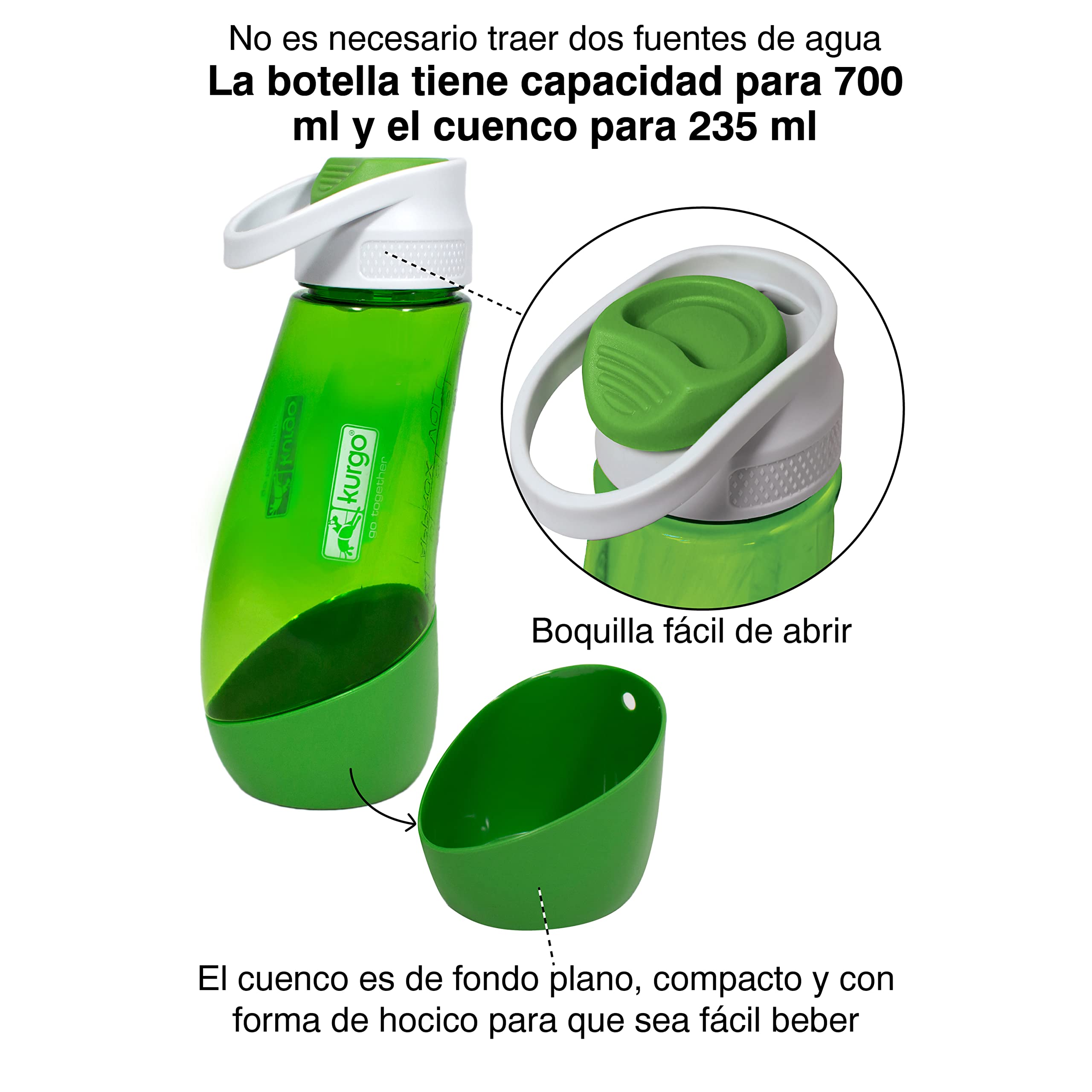 Kurgo Gourd Botella de Agua y Cuenco de Viaje para Perros, 2 en 1, Botella y Cuenco Portátil para Perros, Accesorio de Viaje, Bebedero Desmontable, 0.7 L, Rojo