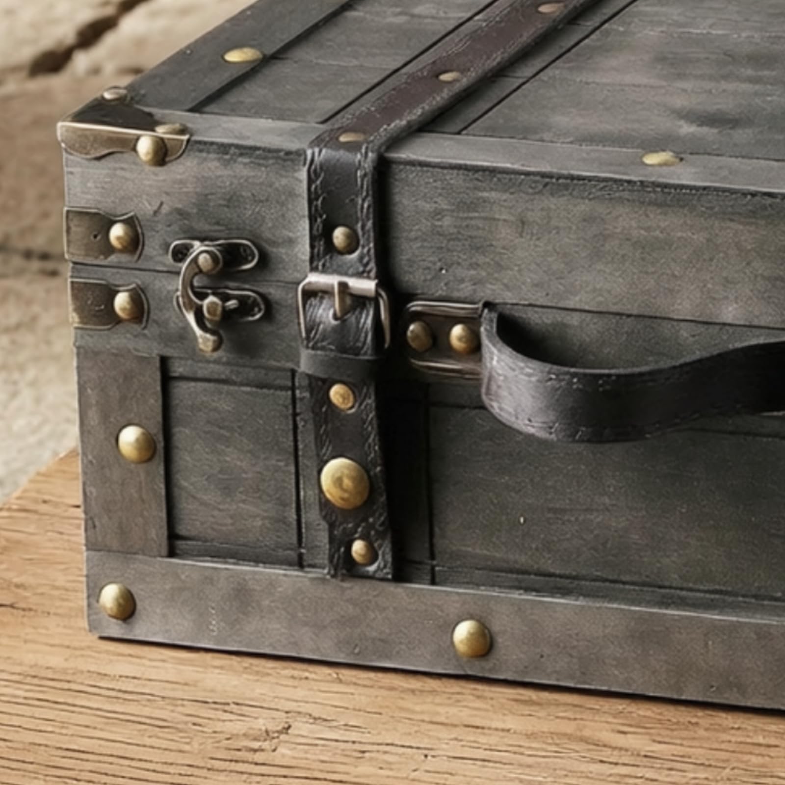 Caja con Tapa Abatible Vintage Baúl con Asa Multifuncional Baúl s Envejecida para Estilo Mesa, L