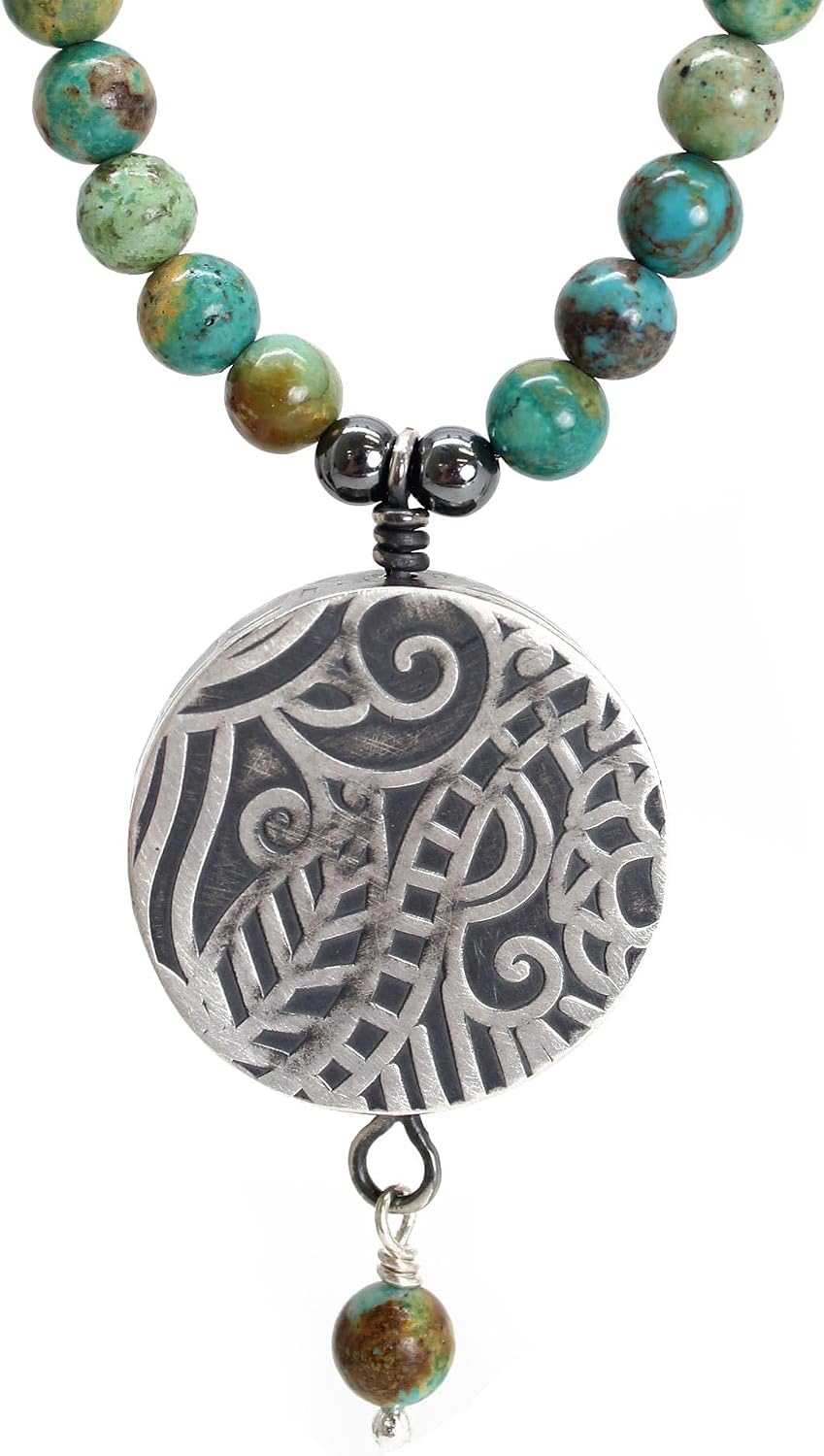Handmade Sterling Silver Pendant with Genuine Green Turquoise Bead Necklace