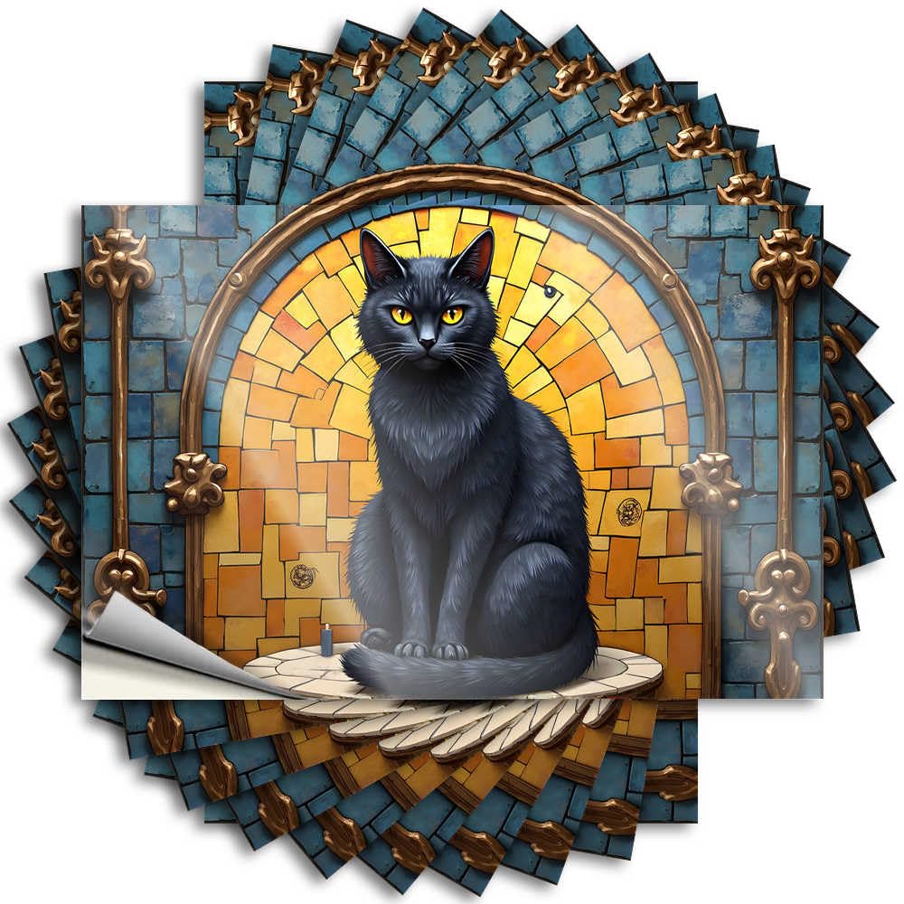 Fzfn Boys Colour Room Decor Case Saying | Stately Black Cat Perched Before A Vibrant Stained Glass Archway Crazy Durable Vinyl Sticker Easy Apply For Tiki(12X18cm)