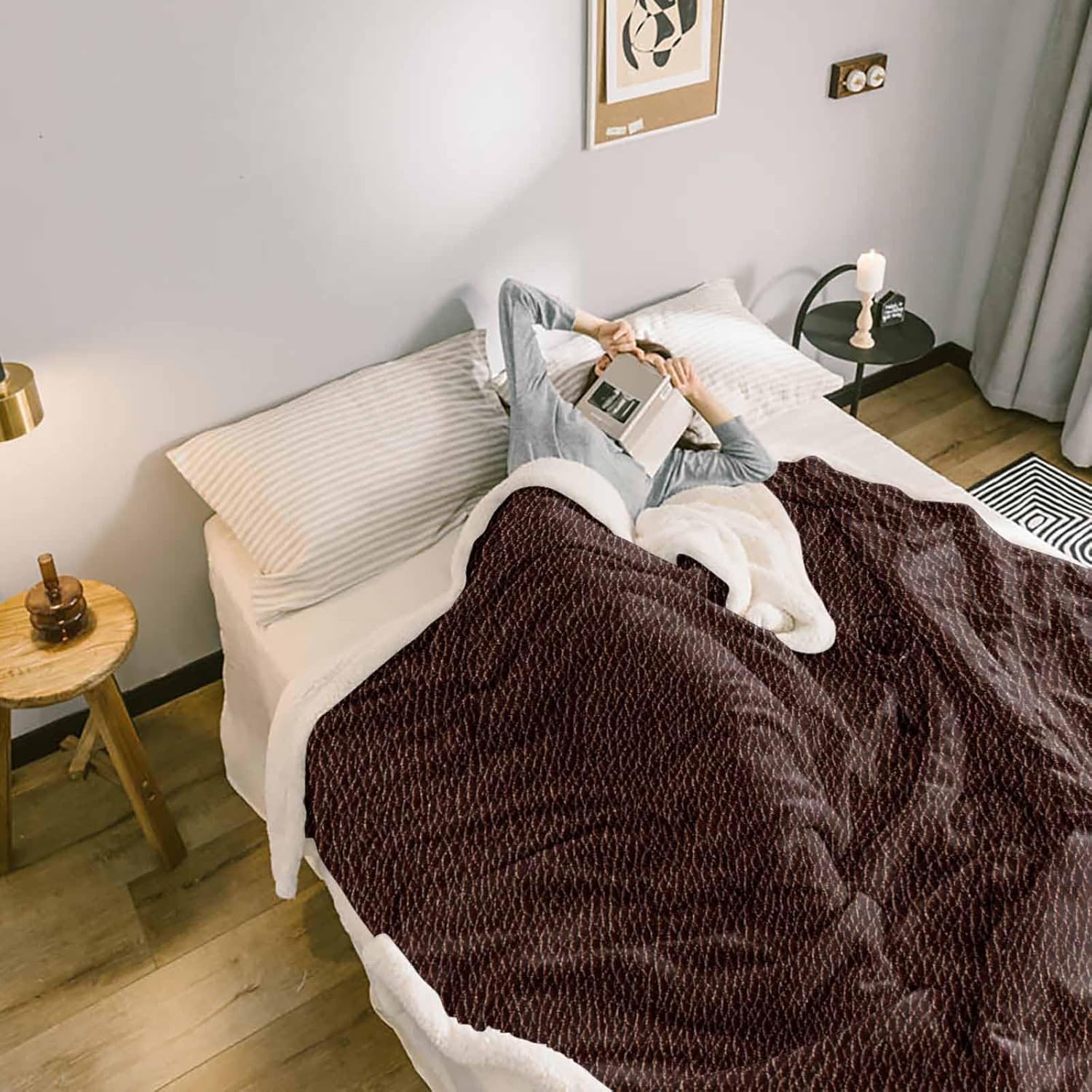 Throw Blanket for Couch Brown Leather Sherpa Fleece Throw Blanket Solid Color Blankets Queen Size, Thick Warm Winter Blanket for Couch Sofa Bed Lightweight Plush Blankets and Throws, 60 x 80 Inches