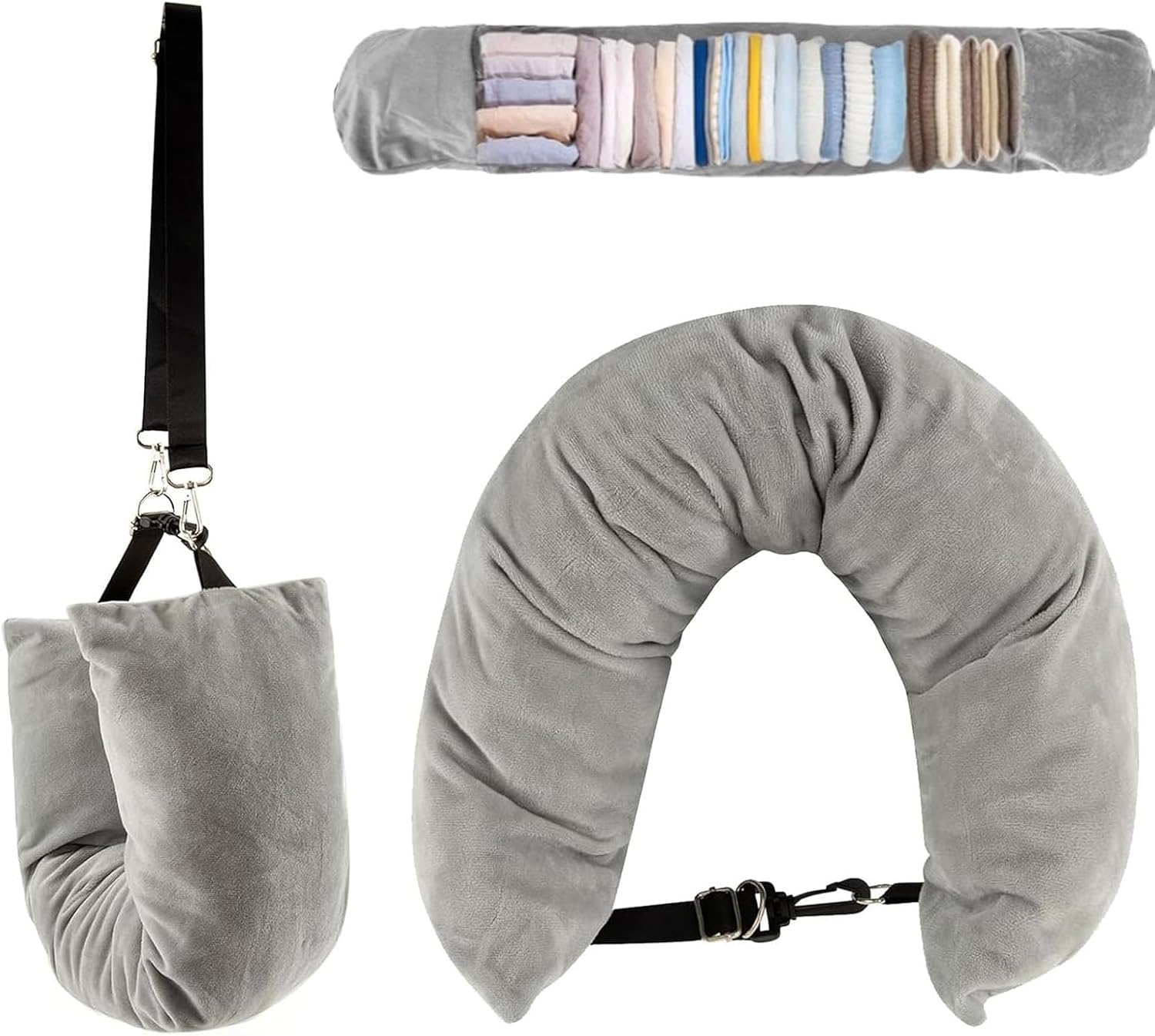 1PCS Stuffable Neck Pillow for Travel, Travel Pillow, Travels neck pillows With Adjustable Straps, Soft Neck Pillow Fillable Go Trip for Essentials Extra Luggage (Grey) 1PCS Stuffable Neck Pillow for Travel, Travel Pillow, Travels neck pillows With Adjustable Straps, Soft Neck Pillow Fillable Go Trip for Essentials Extra Luggage (Grey)