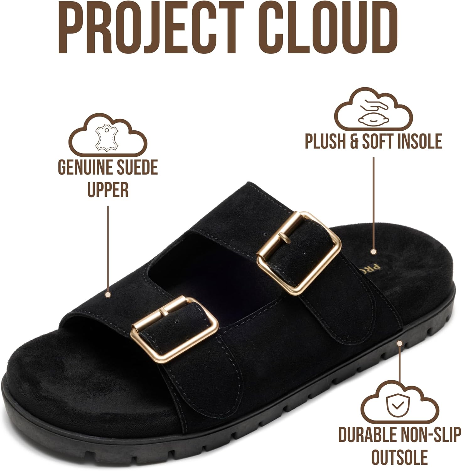 Project Cloud Genuine Leather Womens Sandals Comfortable & Non-Slip Slides for Women - Plush & Soft Insole Ladies Sandals Women Footwear (Lanura)