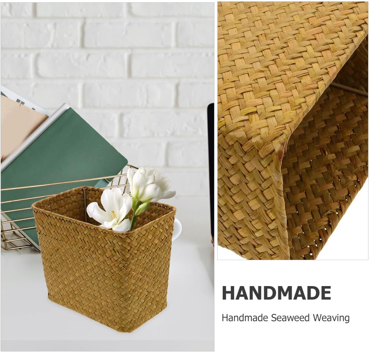 PRETYZOOM Straw Woven Basket Organizer 7.87X6.29X4.92 Inch Small Wastebasket for Office Bedroom Desk Storage and Sundry Items