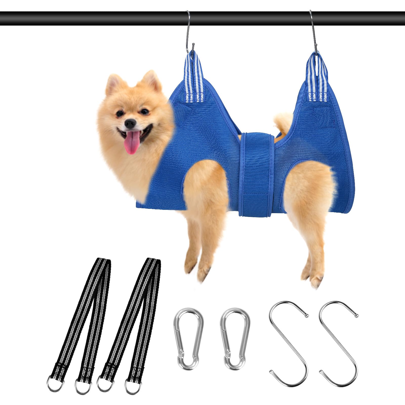 Hamac de toilettage chiens et chats bleu M avec maintien sécurisé des pattes