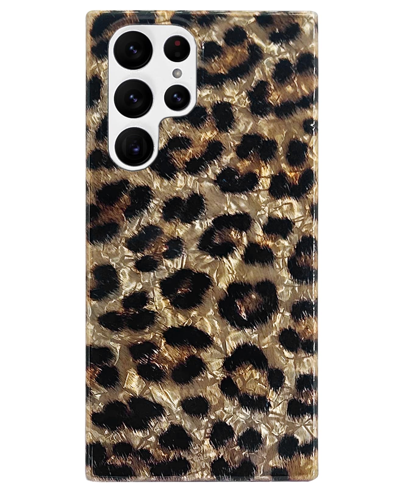 J.west Galaxy S22 Ultra Case 5G 6.8-inch, Phone Case S22 Ultra, Soft Sparkly Leopard Print Pearly Thinfoil Animal Design Women Girl Protective Case