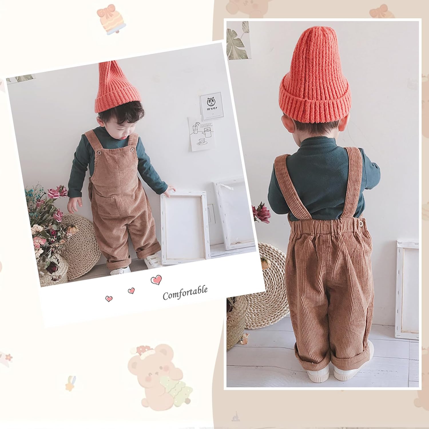 Mornyray Toddler Boy Girl Soft Corduroy Suspender Pants Kids Overalls Loose Retro Adjustable button overalls - Image 5