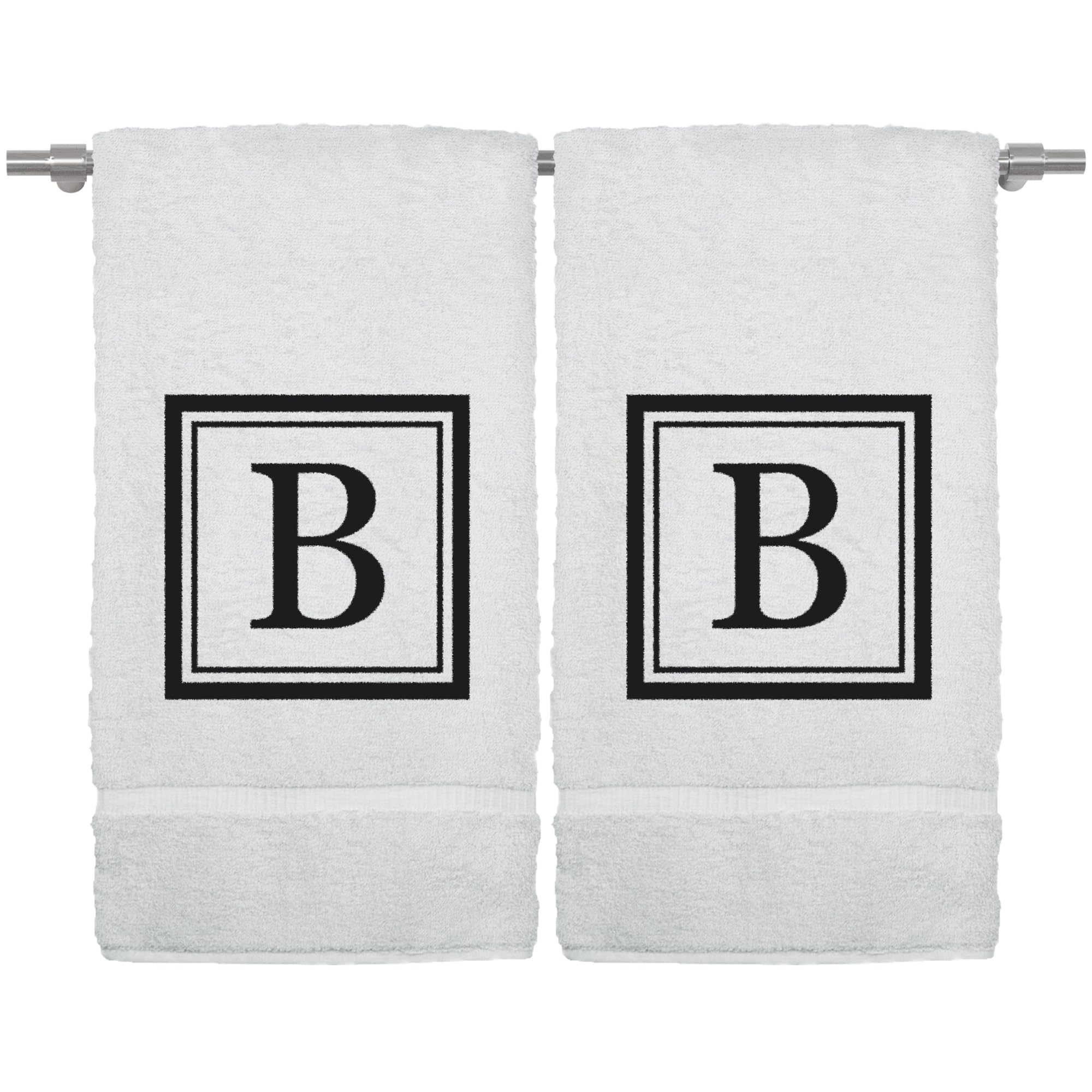 Monogrammed Bath Towel, Personalized Gift, Set of 2- Black Block Letter Embroidered Towel - Extra Absorbent 100% Turkish Cotton - Soft Terry Finish -