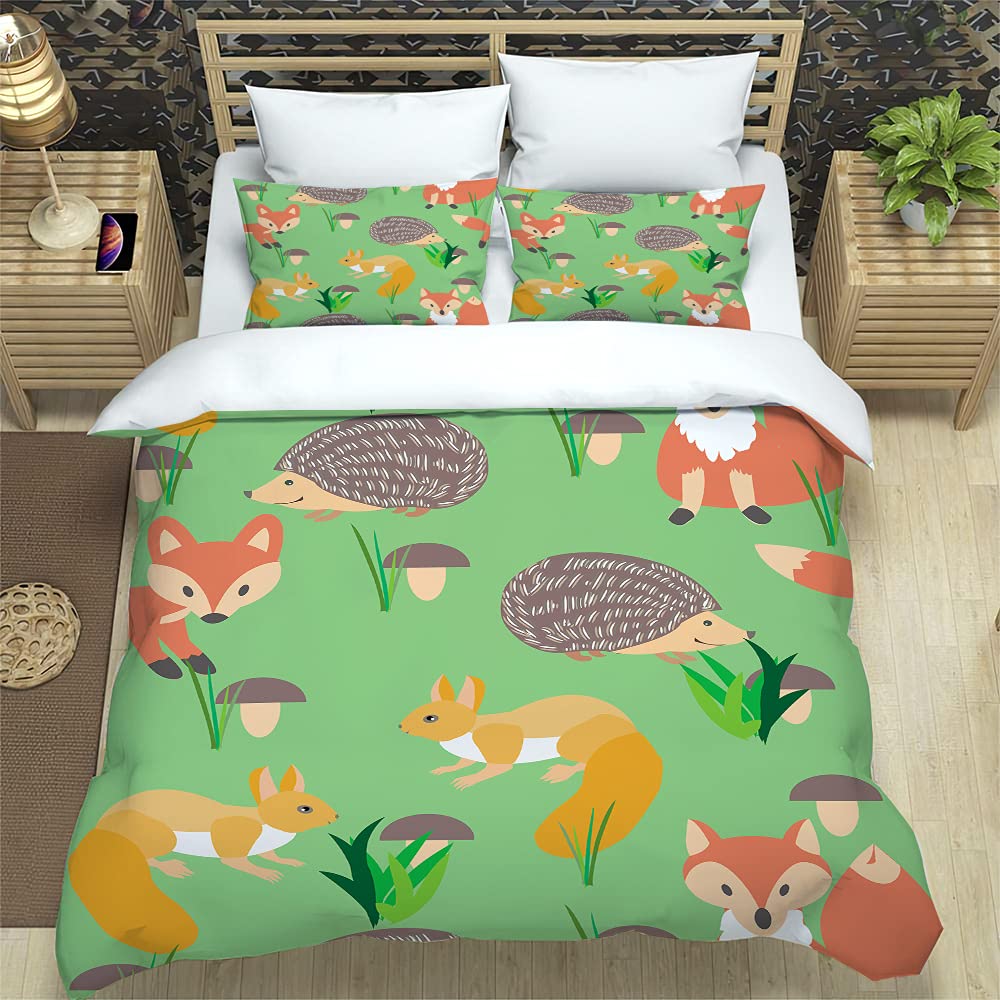 Housse de couette 240 x 260 le hérisson vert parure de lit imprimée avec taies 50x75