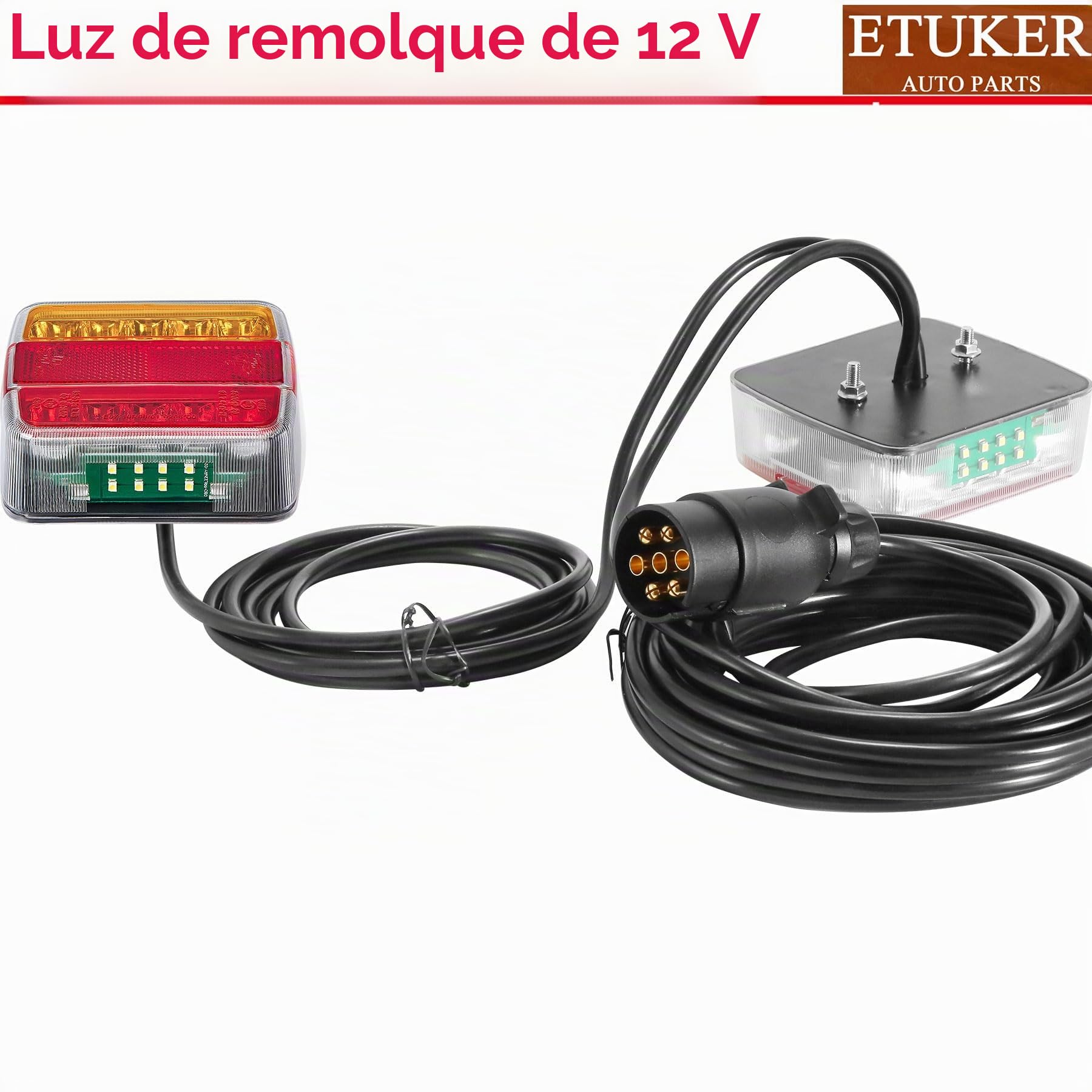 Pilotos Led Remolque con Cable de 7,5m y Enchufe 7 Pines 12V Luces Remolque Traseras Impermeable 5Functiones Homologados