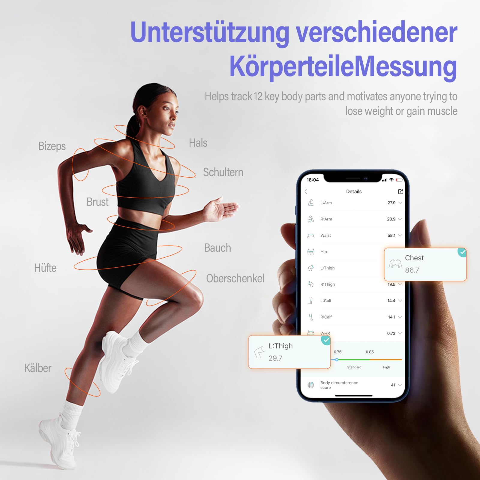 Fitdays Mètre Ruban Intelligent | Analyse du BMI/Graisse Corporelle via Bluetooth & Écran LED | Rétractable Automatique pour Fitness/Perte de Poids | App Fitdays & Design Ergonomique (ER307-Pourpre)