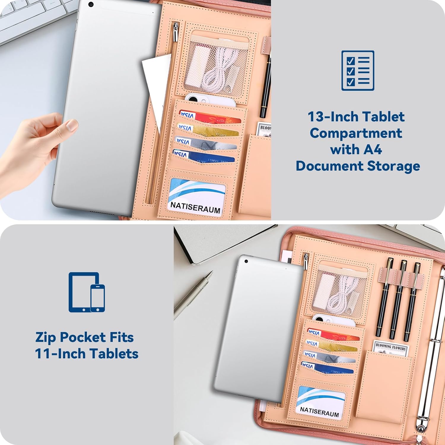 Padfolio Portfolio Binder with Handle, 3-Ring Folder Organizer, Vegan Leather Portfolio with Notepad Includes 5 Dividers with 10 Pockets for Documents Filesfor Documents Files and 1 Pen - Image 9