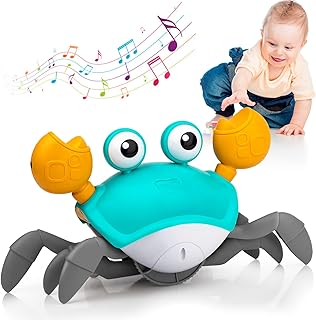 Sqie Crawling Crab Baby Toy, Children's Prone time Toy, Automatic Obstacle Avoidance Toddler Interactive Toy with Music and LED Light, Built-in Rechargeable Batteries (Green)