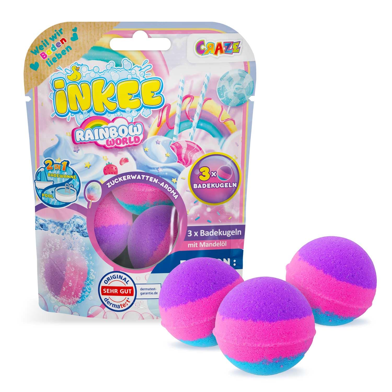 INKEE 3er Pack Color Rainbow World Badebomben für Kinder mit Arganöl