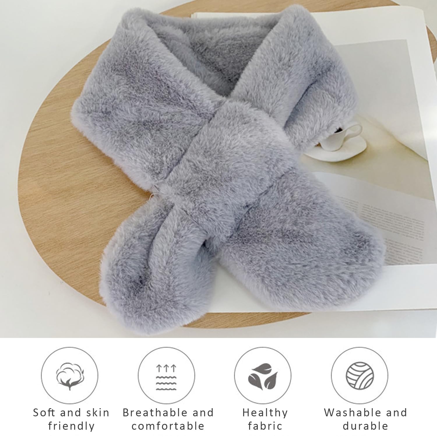 1 Paquete de Bufanda para Niños, Bufanda de Felpa para Niños, Bufanda de Felpa para Niñas, Bufanda de Felpa de Color Sólido, Bufanda de Felpa Cálida, Bufanda de Felpa Gruesa (Gris)