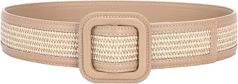 TRIWORKS Straw Woven Belts for Women Wide Waist Leather Boho Briaded Belt NoHole Adjustable for Dresses