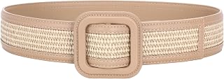 TRIWORKS Straw Woven Belts for Women Wide Waist Leather Boho Briaded Belt No‑Hole Adjustable for Dresses