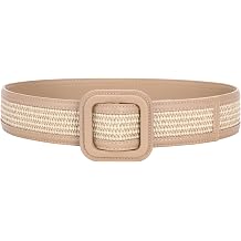TRIWORKS Straw Woven Belts for Women Wide Waist Leather Boho Briaded Belt NoHole Adjustable for Dresses