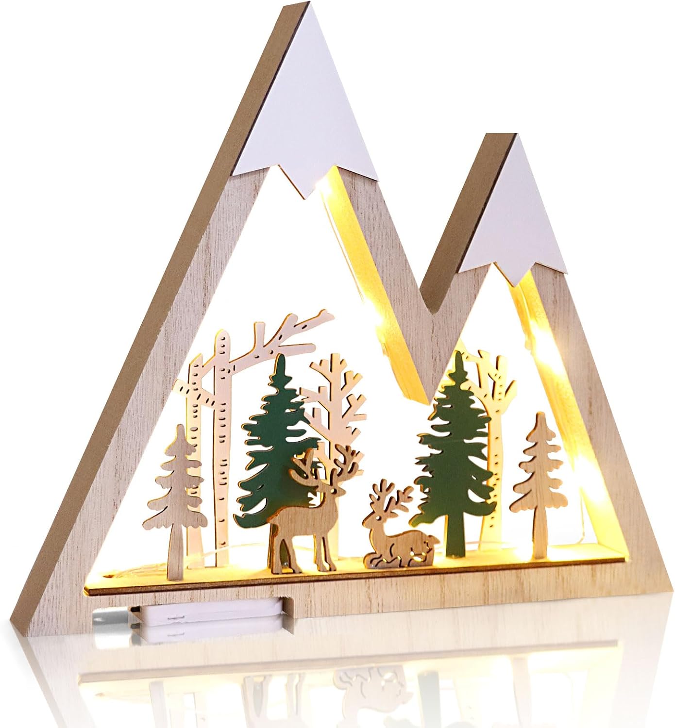 CCINEE Lighted Christmas Tabletop Decorations Wooden Tree Deer Table Decor