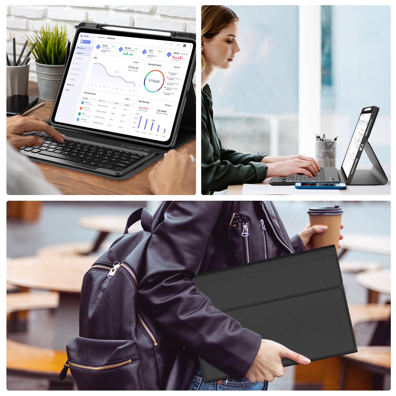 IVEOPPE Tastatur Hülle für iPad Pro 12,9 Zoll 6/5/4/3 Generation, Magnetisch abnehmbar mit Deutsches QWERTZ Layout Keyboard für iPad Pro 12.9", Soft TPU und Leder, Schwarz