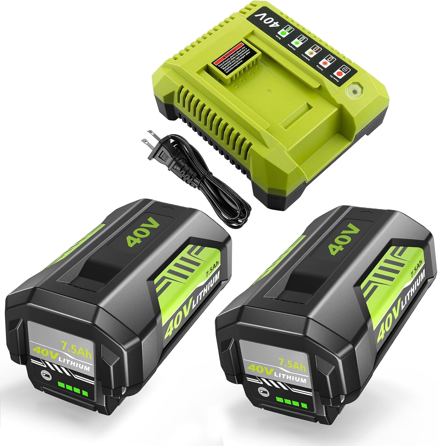 40 Volt Battery and Charger Replacement for Ryobi 40V Battery and Charger Kit 7.5 Ah Lithium-Ion Battery Set OP4075A