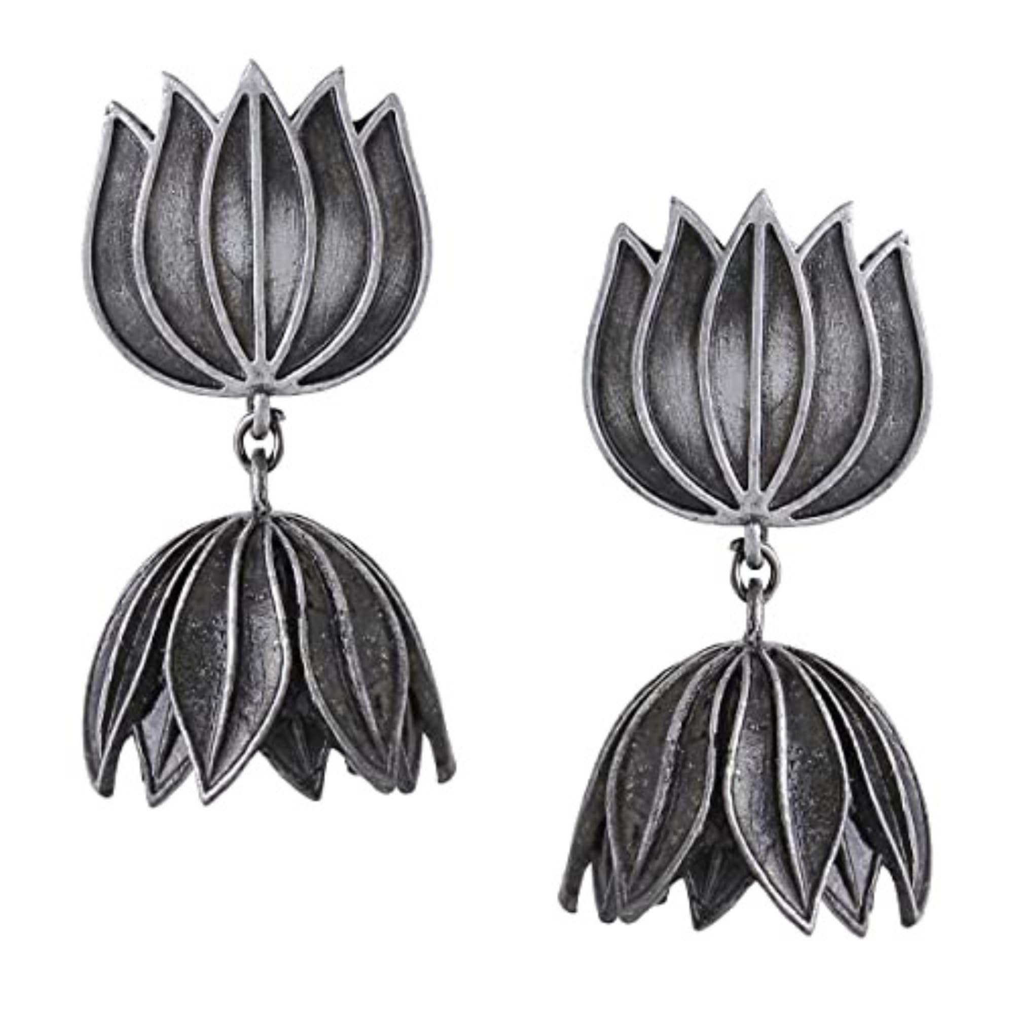 Dulcett India | Black Metal Jhumka Ethnic German Silver Jhumka Earrings |Black Oxidised Earrings | German Silver Black Metal Polish Designer Earrings| Lotus Shape Jhumka for Girls & Women (B0C9JRW474) Amazon Price History, Amazon Price Tracker
