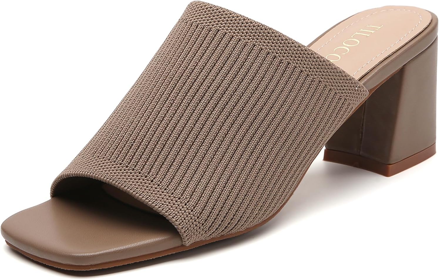 Tilocow Knit Heeled Sandals for Women, Square Open Toe Heels Sandals, Chunky Block Low Heel Slip On Mules