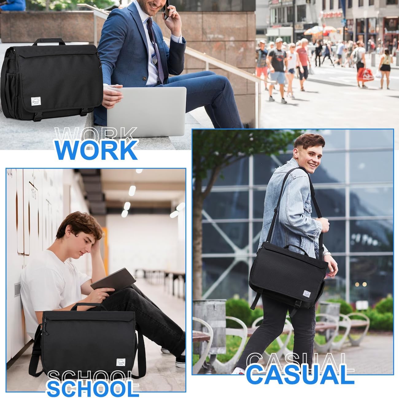VASCHY Messenger Bag for Men,Water Resistant Casual Satchel Briefcase Fashion Work Bag Crossbody Shoulder Handbag for Women College Campus Black - Image 2
