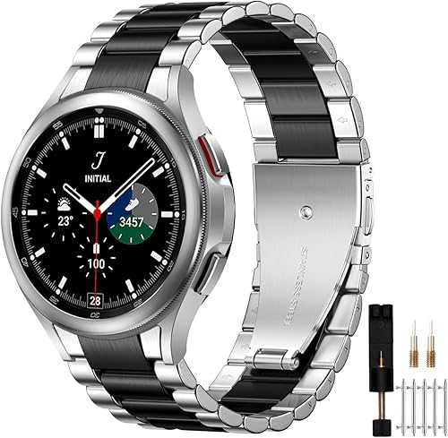 Compatible con Galaxy Watch 6Watch 5, correa clásica de 1.57 a 1.77 pulgadas, correa de metal de acero inoxidable