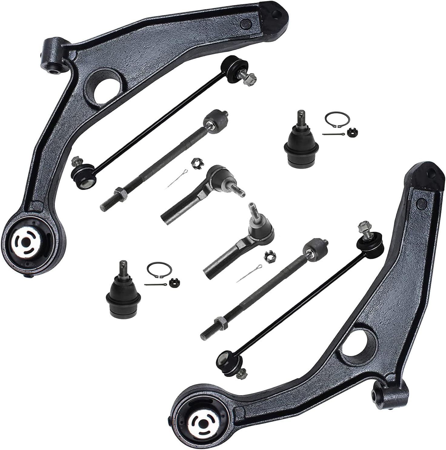 Detroit Axle - Front Lower Control Arms w/Ball Joints, Sway Bars, Inner and Outer Tie Rods Replacement for Sebring Dodge Avenger - 10pc Set