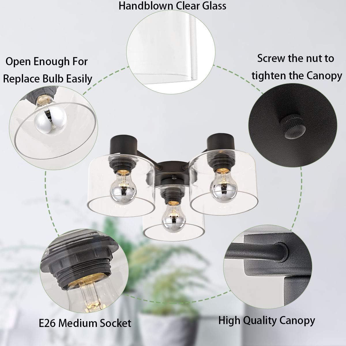 Exсluѕіvе Dіѕсоunt 70% Prісе TeHenoo 3-Light Flush Mount Light Fixture, Clear Glass Shade,Matte Black Ceiling Light Fixture for Kitchen,Dining Room,Living Room, Bedroom, Cafe, Bar,Hallway