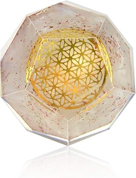 Orgonite Crystal Selenite Dodecahedron - Orgone Energy Generator Healing Chakra Stone with Flower of Life Design for Spiritual Balance, Meditation, Yoga, Reiki, Office and Home Decor
