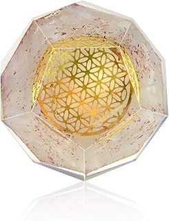 Orgonite Crystal Selenite Dodecahedron - Orgone Energy Generator Healing Chakra Stone with Flower of Life Design for Spiritual Balance, Meditation, Yoga, Reiki, Office and Home Décor