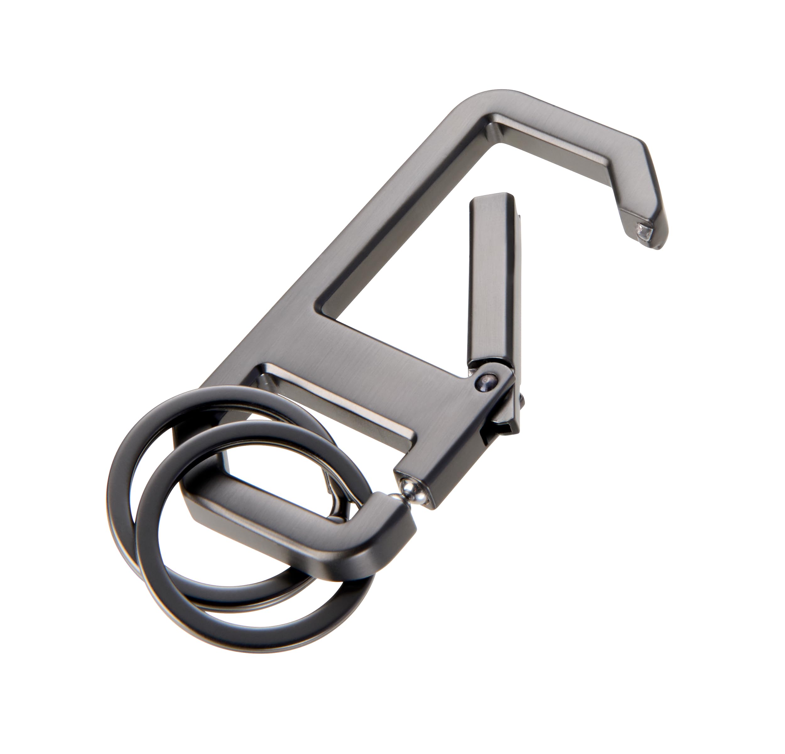 TROIKA ALVAR SCHWARZ Karabiner Schlüsselanhänger mit praktischem Klickverschluss mit zwei Schlüsselringen aus gegossenem Metall - puristisches Design und cleverer Mechanismus