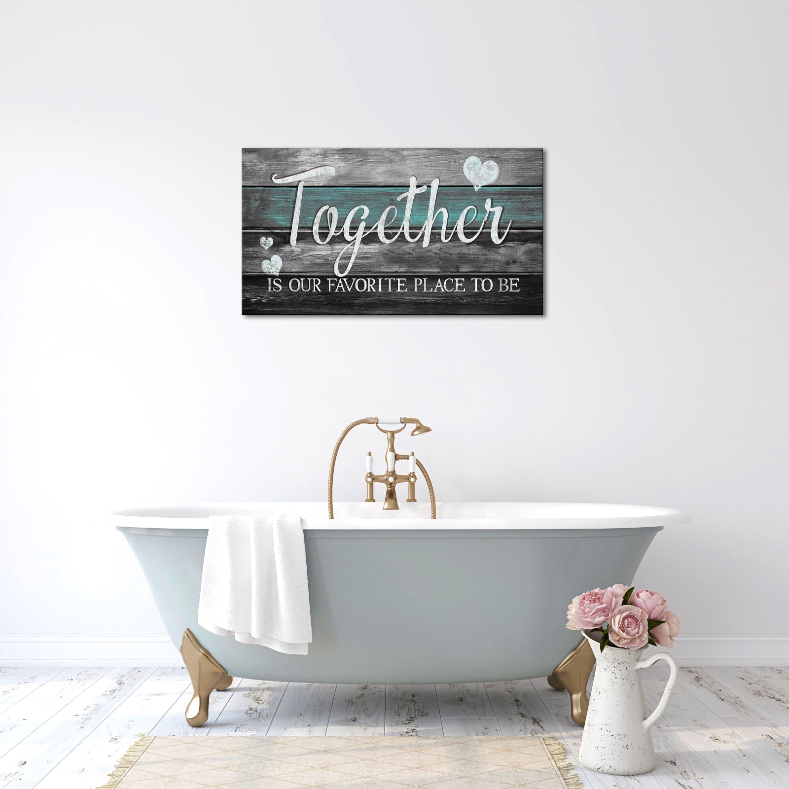 SkenoArt Lienzo decorativo para pared con citas inspiradoras de familia, estilo rústico Together is Our Favorite Place to Be Signs, baño, dormitorio, decoración de pared, fácil de colgar, 20 x 36