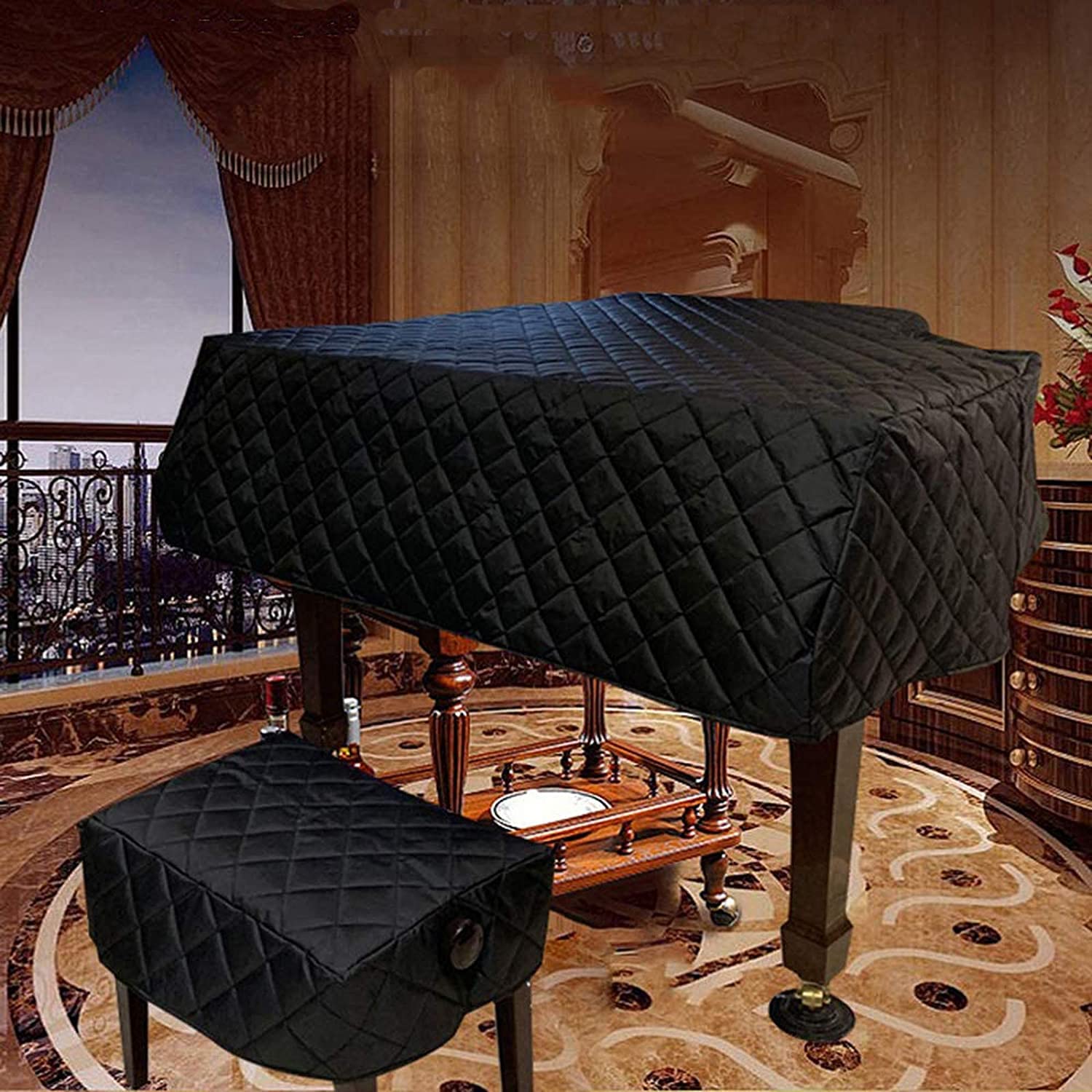 Klavierabdeckung, Flügelabdeckung, Die Karierte Flügelabdeckung Ist Feuchtigkeitsbeständig Und Wasserdicht, Nylon Mit Seitlichen Schlitzen, Staubdichte Klavierabdeckung/Black/200Cm
